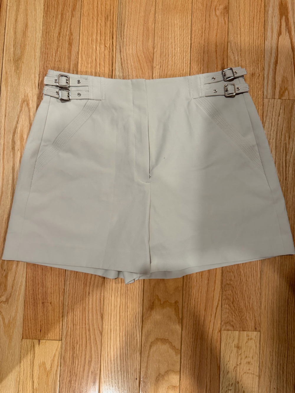 White House Black Market Khaki Shorts with Buckle Detail